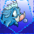 A 4-frame animated contact sheet showing a blue cartoon warthog blowing bubbles against a gradient blue background with pixelated borders.