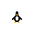 Pixelated penguin with black body, white belly, orange feet, and blue eyes in various poses on gray background.