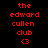 Red pixelated text 'the edward cullen club <3' on black background with white rectangular highlights in three
