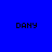Four quadrants display the text DANY in pixelated font against solid blue, purple, red, and purple backgrounds.