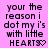 Pixelated text on a pink background with black letters and heart symbols, showing two identical frames side-by-side.
