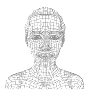 Wireframe avatar of a person with multiple views showing different hairstyles and head angles on a white background.