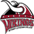 Pixelated red and black graphic with stylized text reading 'VIKINGS' beneath a curved shape resembling a helmet or ship prow.