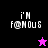 Four pixelated display 'i'M F@MOUS' text with star symbols; black, purple, pink, and dark purple backgrounds alternate with pink and black stars