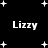 Black background with white pixelated text 'Lizzy' repeated four times and scattered white star shapes of varying sizes.