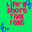 Green background with red text reading "Life's short Talk fast" and blue square patterns in four corners.