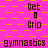 Pixelated text and shapes on a pink background with orange checkered pattern, featuring repeated 'Get A Grip' and 'gymnastics' phrases.