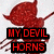 Red devil figure with horns and pitchfork stands beside golden halo above yellow text on white background.