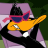 Pixelated cartoon character with orange beak, black hat, pink sunglasses, and purple suit making a dab pose against dark green background.