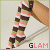 A 4-frame contact sheet of a pixelated animated icon showing legs in striped leggings with the word "GLAM" below, cycling through color variations.