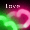 Static image with 'Love' text above a pink heart shape and green abstract background.