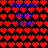 Pixelated icon with red heart pattern background and blue text reading "Megan luvs Josh" in two identical vertical sections.