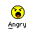 Pixelated yellow emoji face with angry expression and the word "Angry" below it on a gray background.