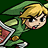 Pixelated 48x48 static icon of a cartoon character with blonde hair, green tunic, and leaf-shaped hat holding a sword-like object against dark background.