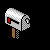 Pixelated silver mailbox with red flag on brown post, shown in multiple states of opening and closing against black background.