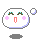 Pixelated white circular face with pink cheeks, green eyes, and red mouth showing various expressions including open mouth, closed mouth, and a bubble.