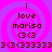 Pixelated text on a pink and purple spiral background with repeated 'i love marisa (3)3' phrases.
