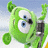Green cartoon character with large eyes and multiple limbs against a light blue sky background, next to green text 'YUM!' above two pink hearts on black.