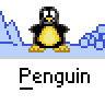 Pixelated penguin mascot icon with blue ice background and text elements in a contact sheet layout showing two identical frames.