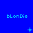 Blue background with repeated 'blonDie' text and changing pixel symbols across three