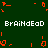 Green background with orange pixelated shapes and white text reading "BraINdEoD" repeated twice horizontally.
