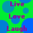 Green background with blue circles and purple text reading Live, Love, Laugh repeated in a pattern