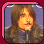 Six rounded-corner display individuals with microphones against a blue background, framed by a pink border on a maroon field