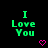 Green pixelated text "I Love You" on black background with pink heart symbols below.