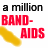 Animated contact sheet of a 4x4 grid showing sequential frames of an AOL Instant Messenger buddy icon with text and heart motifs, featuring color variations in 'a million BAND-AIDS' text and pink 'Heart' script.