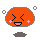 Pixelated orange circular character with X-shaped eyes, pink blush marks, and a smiling mouth in three variations showing different bubble positions.