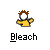 Pixelated character with brown hair in yellow shirt performs sequential hand movements while text 'Bleach' appears below.