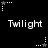 Black background with white pixelated text 'Twilight' repeated across two , surrounded by small star and dot patterns in various positions
