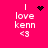 A bright pink background displays four identical text blocks with 'I love kenn <3' in white pixelated font, each paired with a distinct black animated symbol above the text.