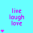 A static image with cyan background displaying 'live laugh love' text in purple and pink star symbols arranged vertically.