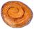 Circular brown and orange pixelated icon with swirling patterns resembling a spiral or vortex, set against a white background.