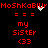 Red pixelated text and symbols on black background with animated white sparkles near top center.