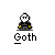 Pixel art character with white skull face and black eyes, wearing red robe with yellow accents, standing on gray background with 'Goth' text below.