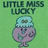 Pixelated green background with dark text reading 'LITTLE MISS WORRY' above a stylized purple figure wearing a light blue hat.