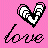 A 4-frame animated contact sheet showing pixelated heart icons with striped patterns and the word "love" on a pink background, arranged in a 3x2 grid with one gray transparency placeholder.