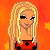 Animated contact sheet of 8 pixel art frames featuring a blonde cartoon woman, text phrases like "party hard" and "we're the class U", and repeated "2008" numerals with white dots on red/black backgrounds.