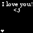 Black background with repeated white text "I love you!" and heart symbols, featuring animated star-like elements that change position across frames.