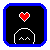 Two pixelated icons with blue borders, black backgrounds, red hearts above white arches and small wave-like lines.