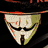 Four-frame contact sheet of a Guy Fawkes mask animation with varying expressions and a standalone symbol, all in pixelated style on dark background.