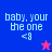 Pixelated text 'baby, your the one <8' on blue and purple backgrounds with a pink star on blue and blue star on pink.