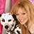 A pixelated image shows a woman with long light brown hair holding a Dalmatian dog, next to green text reading 'OriginalIcons.com' on a dark background.