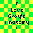 Green and yellow checkered background with pixelated text reading 'I Love Grey's Anatomy!' in two vertical , each showing identical text in two stacked frames
