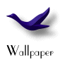 Four identical purple bird icons in flight pose with text "Wallpaper" below each, arranged in a on white background