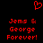 Red pixelated heart symbol above red text reading 'Jems & George Forever!' on black background.