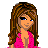 Pixel art contact sheet showing three frames of an animated AIM buddy icon featuring a cartoon woman in pink and blue attire with visible text captions below each frame.