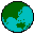 Three pixelated Earth globes in cyan and green with black outlines, arranged in a triangular layout on gray background.